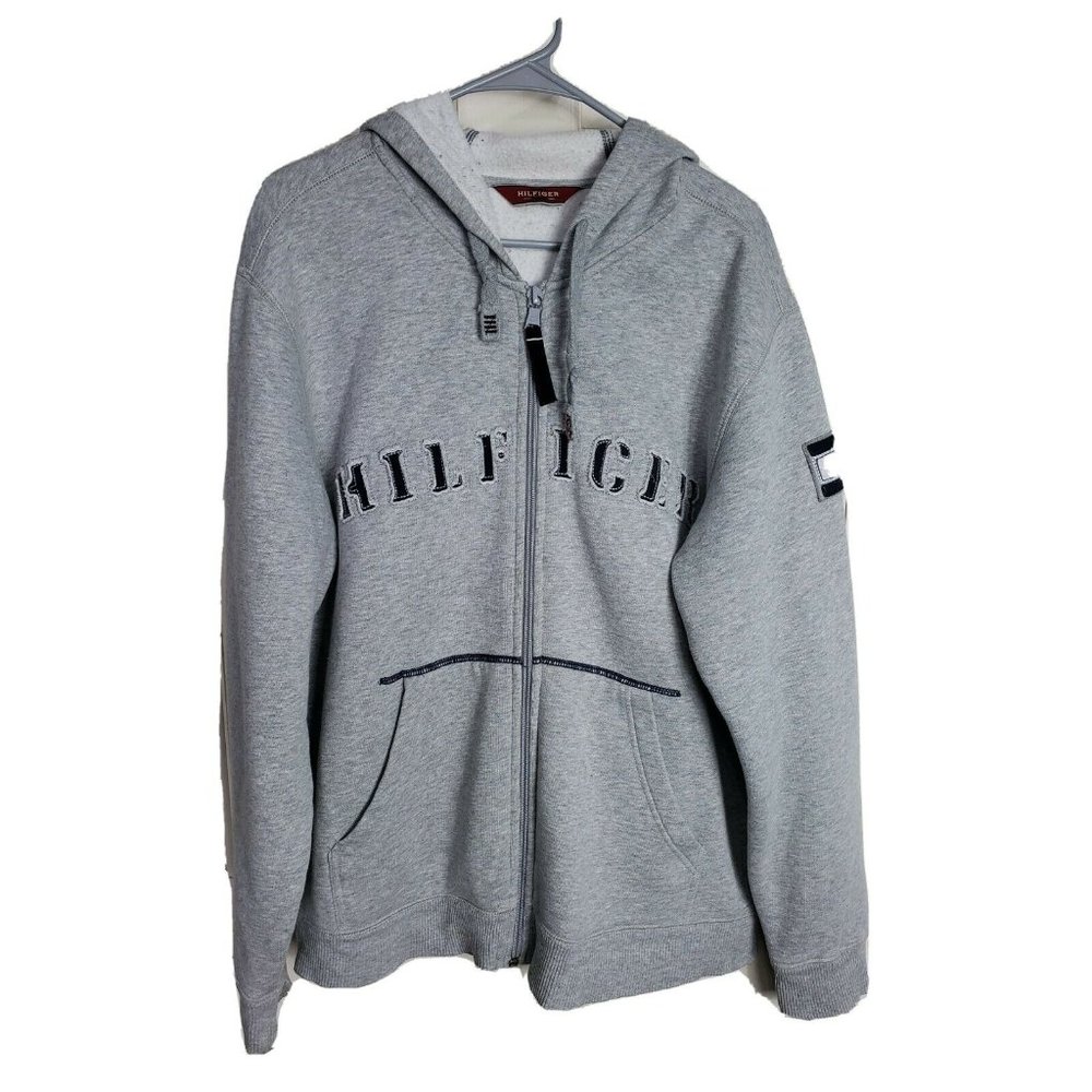 VTG Tommy Hilfiger Gray Logo & Flag Sweater Sz Med